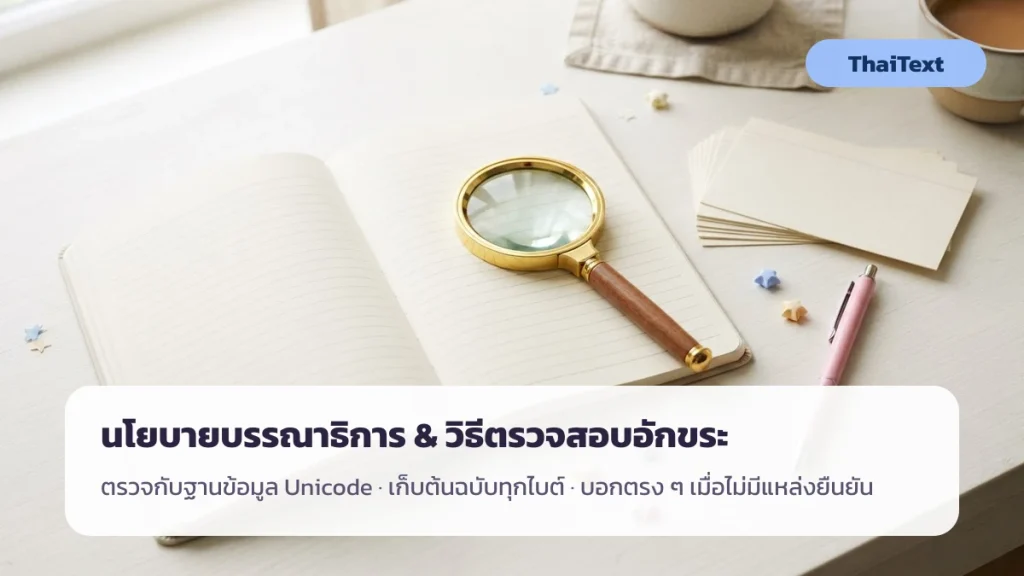 นโยบายบรรณาธิการและวิธีตรวจสอบอักขระของ ThaiText