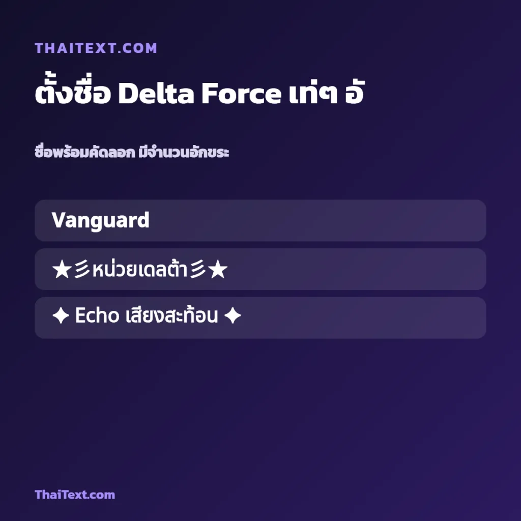 ตั้งชื่อ Delta Force เท่ๆ อักษรพิเศษ ชื่อพร้อมคัดลอก