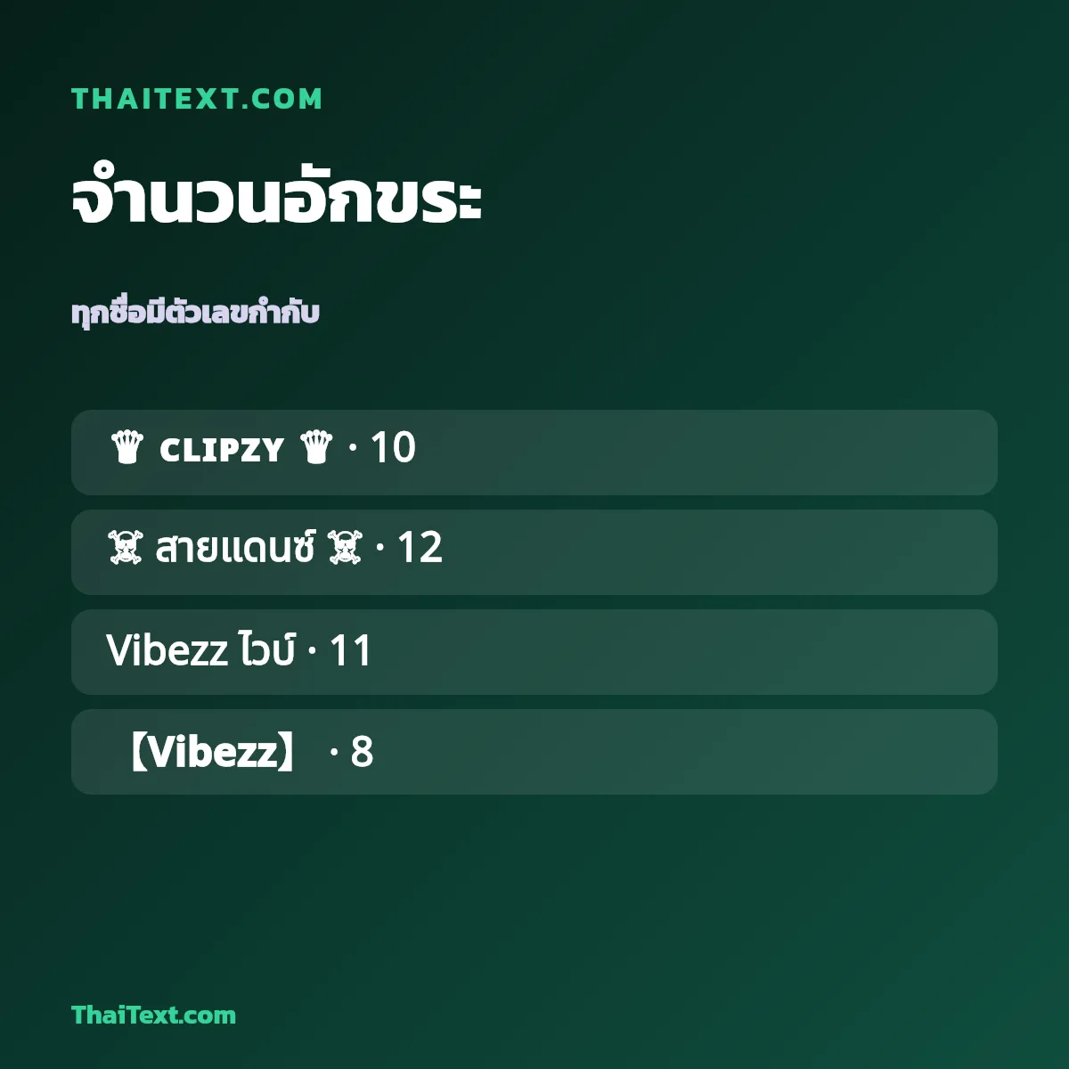 ตัวอย่างชื่อพร้อมจำนวนอักขระ — TikTok